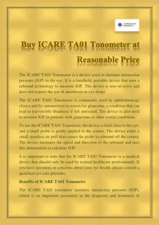 Buy ICARE TA01 Tonometer at Reasonable Price