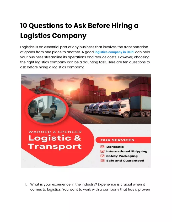 10 questions to ask before hiring a logistics