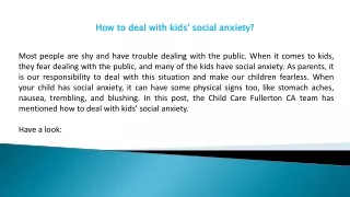 How to deal with kids' social anxiety?