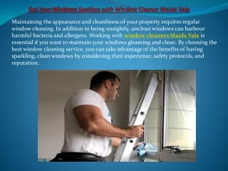 Get Your Windows Spotless with Window Cleaner Maida Vale