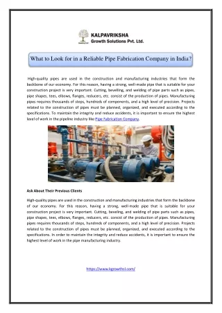 What to Look for in a Reliable Pipe Fabrication Company in India?