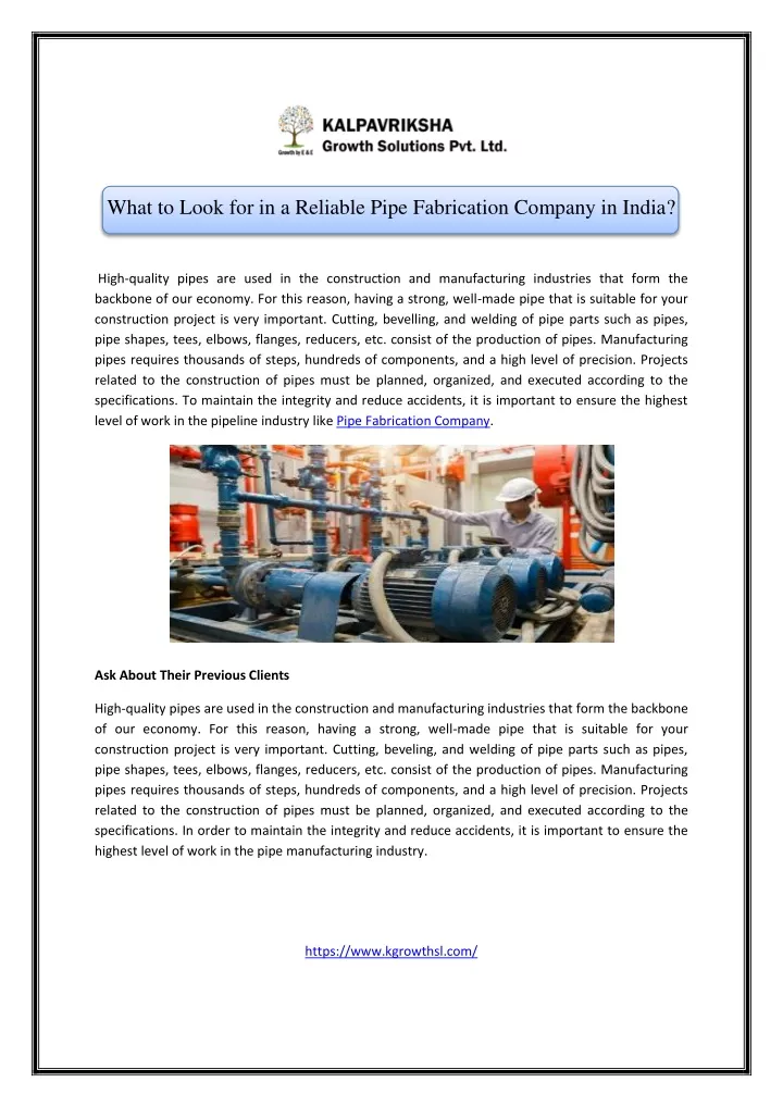 what to look for in a reliable pipe fabrication