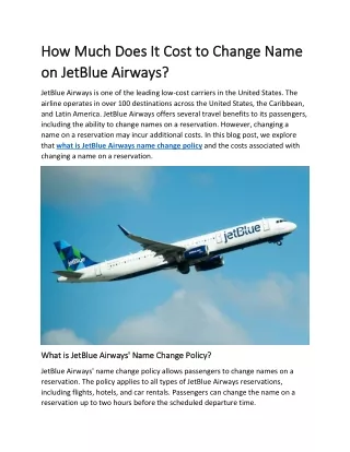 How Much Does It Cost to Change Name on JetBlue Airways