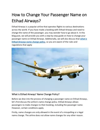 How to Change Your Passenger Name on Etihad Airways
