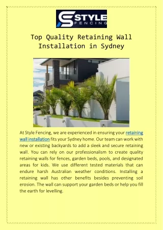 Top Quality Retaining Wall Installation in Sydney (1)