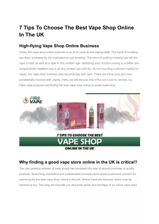 7 Tips To Choose The Best Vape Shop Online In The UK
