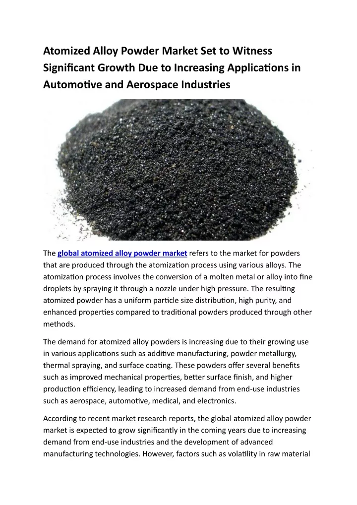 atomized alloy powder market set to witness