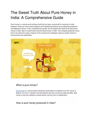 The Sweet Truth About Pure Honey in India: A Comprehensive Guide