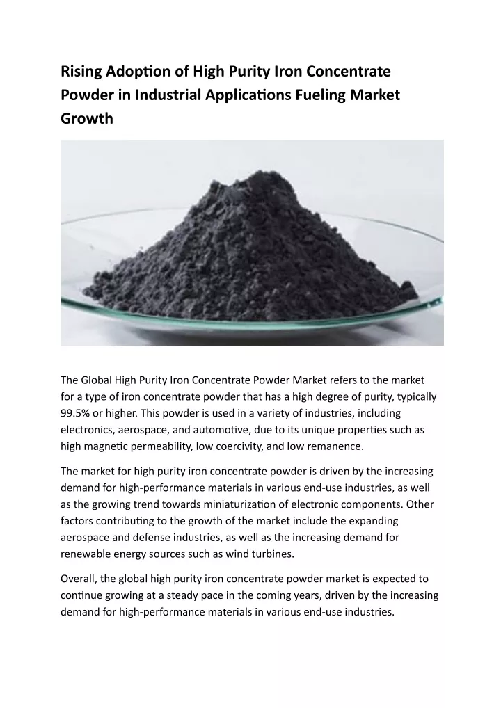 rising adoption of high purity iron concentrate