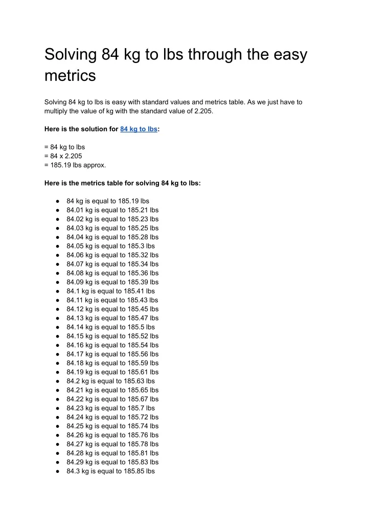 solving 84 kg to lbs through the easy metrics