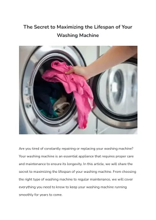 The Secret to Maximizing the Lifespan of Your Washing Machine