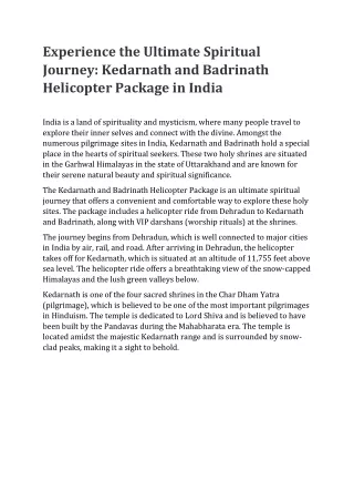 Kedarnath Badrinath helicopter package in India