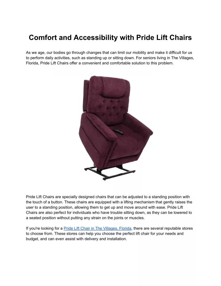 comfort and accessibility with pride lift chairs