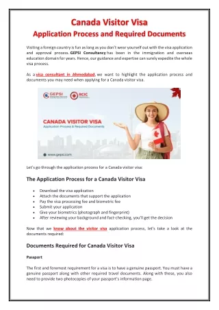 Canada Visitor Visa: Application Process and Required Documents
