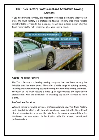The Truck Factory Professional and Affordable Towing Services
