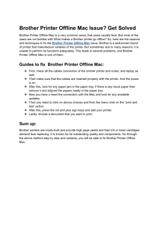 Brother Printer Offline Mac Issue? Get Solved