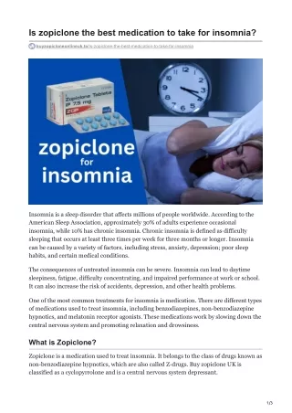 Is zopiclone the best medication to take for insomnia