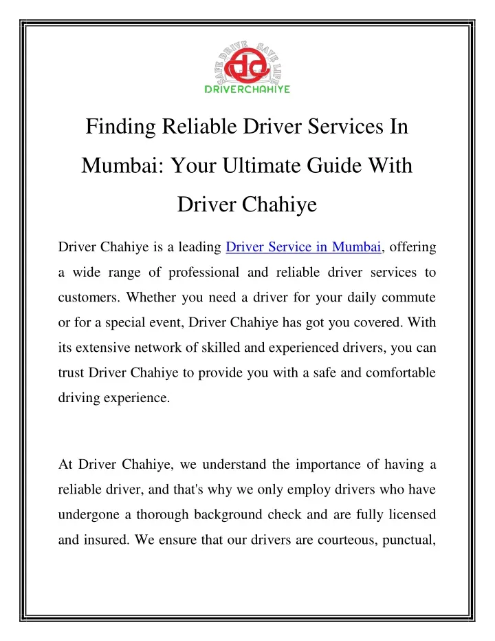 finding reliable driver services in