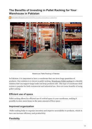 The Benefits of Investing in Pallet Racking for Your Warehouse in Pakistan