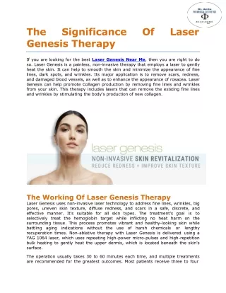 The Significance Of Laser Genesis Therapy