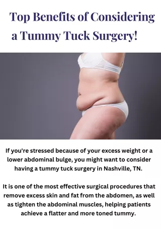 Top Benefits of Considering a Tummy Tuck Surgery!