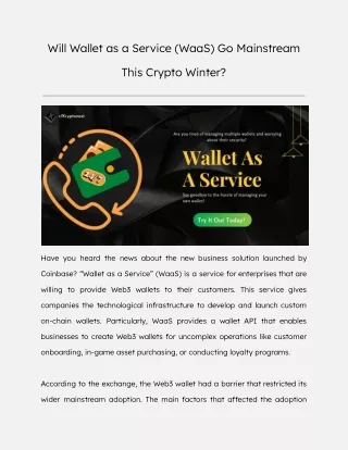 Will Wallet as a Service (WaaS) Go Mainstream This Crypto Winter?