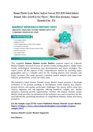 Human Platelet Lysate Market Analysis Forecast 2023