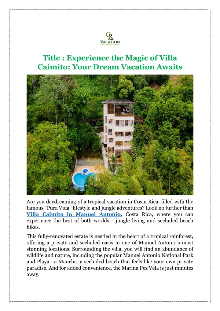 title experience the magic of villa caimito your