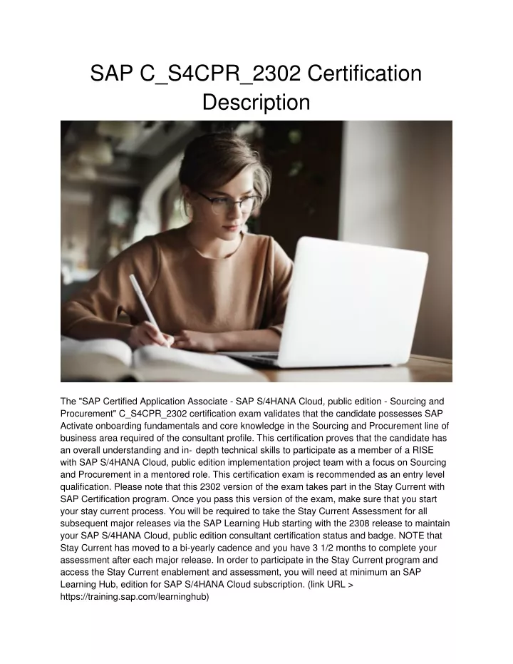 sap c s4cpr 2302 certification description