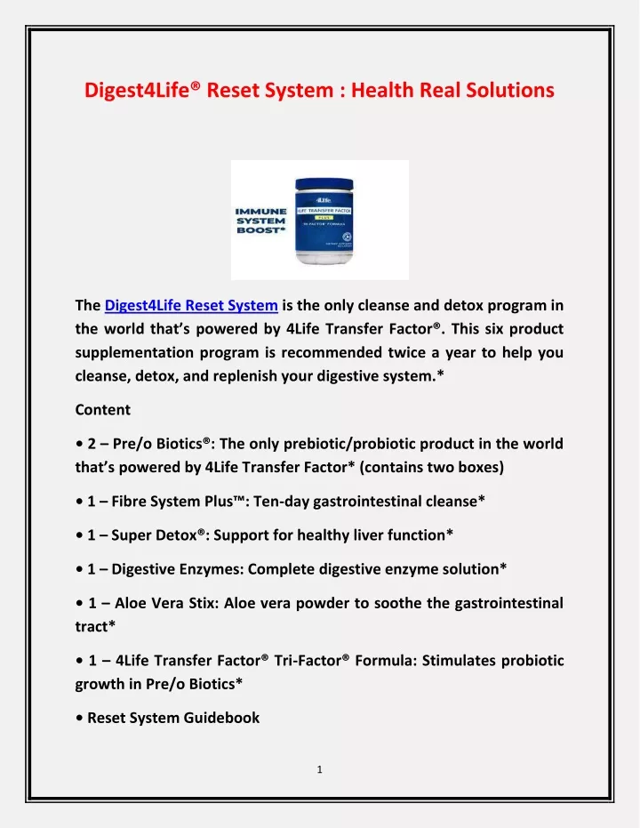 digest4life reset system health real solutions