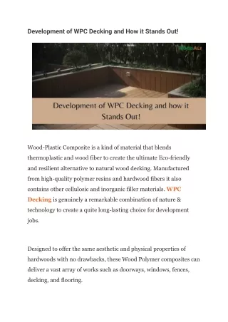 development of wpc decking and how it stands out