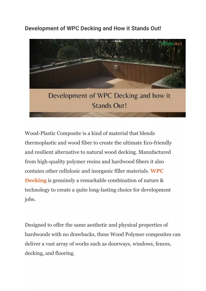 development of wpc decking and how it stands out