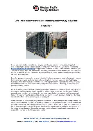 Are There Really Benefits of Installing Heavy Duty Industrial Shelving?