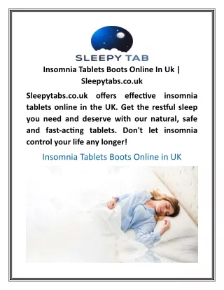 Insomnia Tablets Boots Online In Uk  Sleepytabs.co.uk
