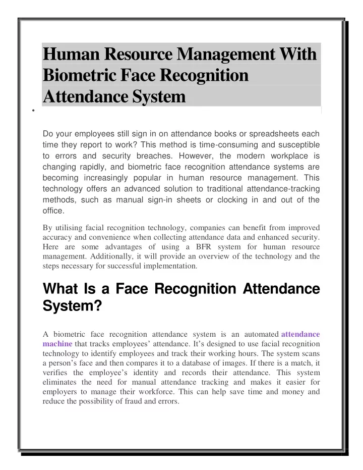 human resource management with biometric face