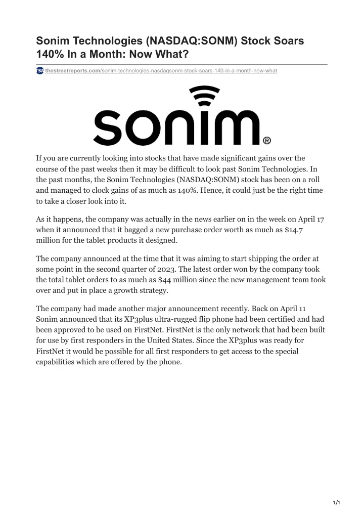 sonim technologies nasdaq sonm stock soars