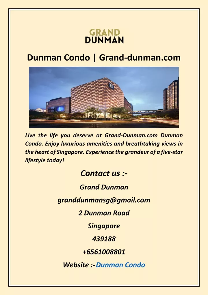 dunman condo grand dunman com