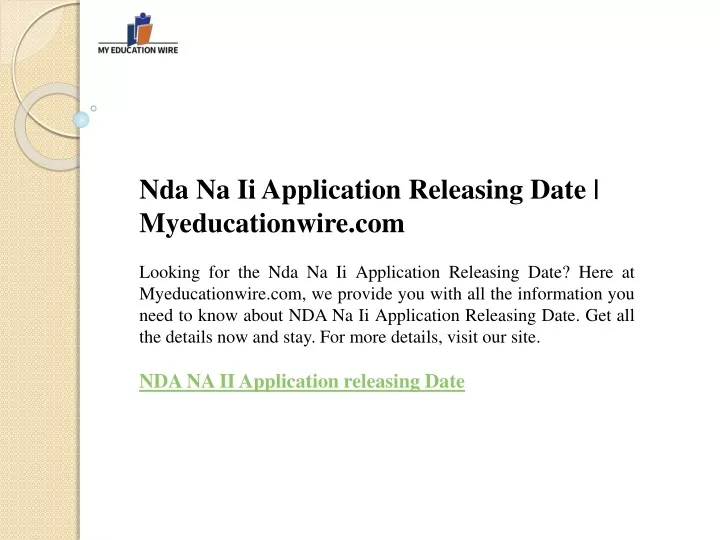 nda na ii application releasing date