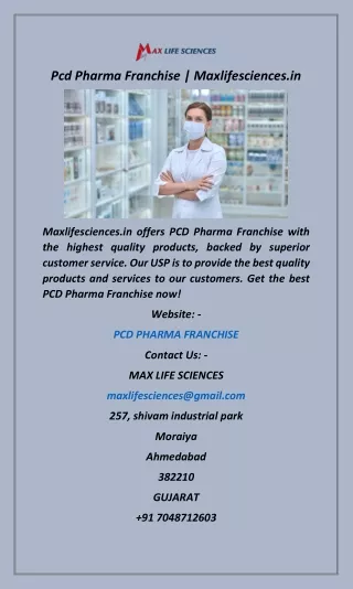Pcd Pharma Franchise  Maxlifesciences.in