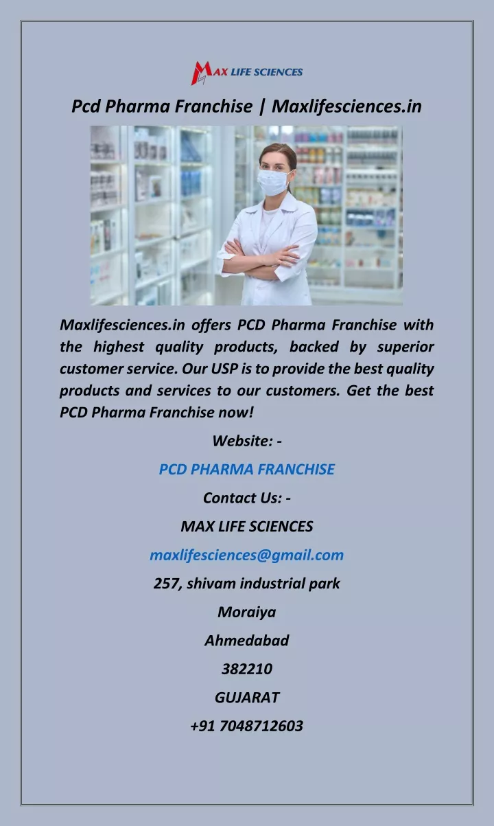 pcd pharma franchise maxlifesciences in