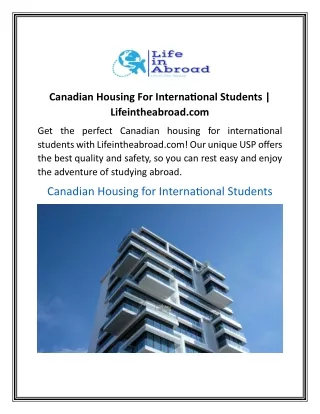 Canadian Housing For International Students Lifeintheabroad.com