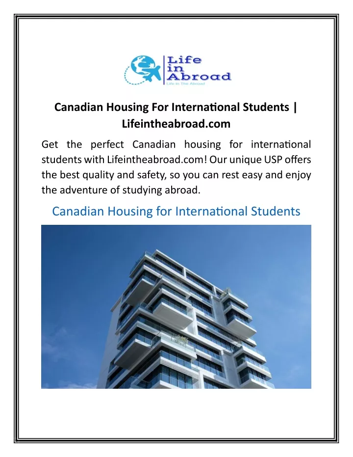 canadian housing for international students