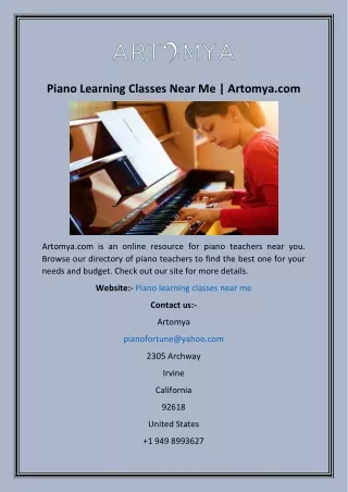 Piano Learning Classes Near Me  Artomya