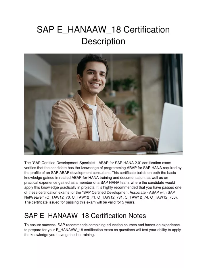 sap e hanaaw 18 certification description