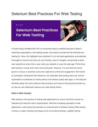 Selenium Best Practices For Web Testing