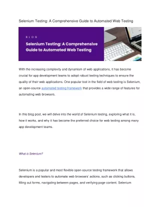 Selenium Testing: A Comprehensive Guide to Automated Web Testing