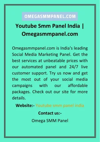 Youtube Smm Panel India  Omegasmmpanel