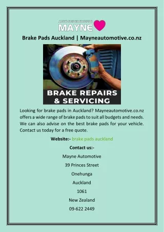 Brake Pads Auckland  Mayneautomotive.co.nz