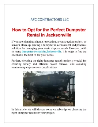 How to Opt for the Perfect Dumpster Rental in Jacksonville