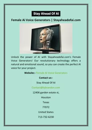 Female Ai Voice Generators  Stayaheadofai